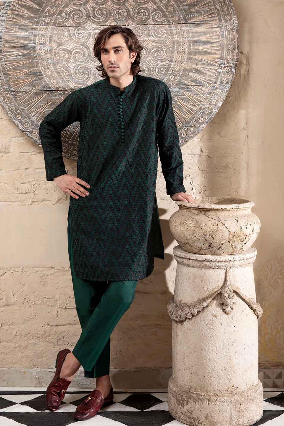 FANCY KURTA PYJAMA  GREEN 24845