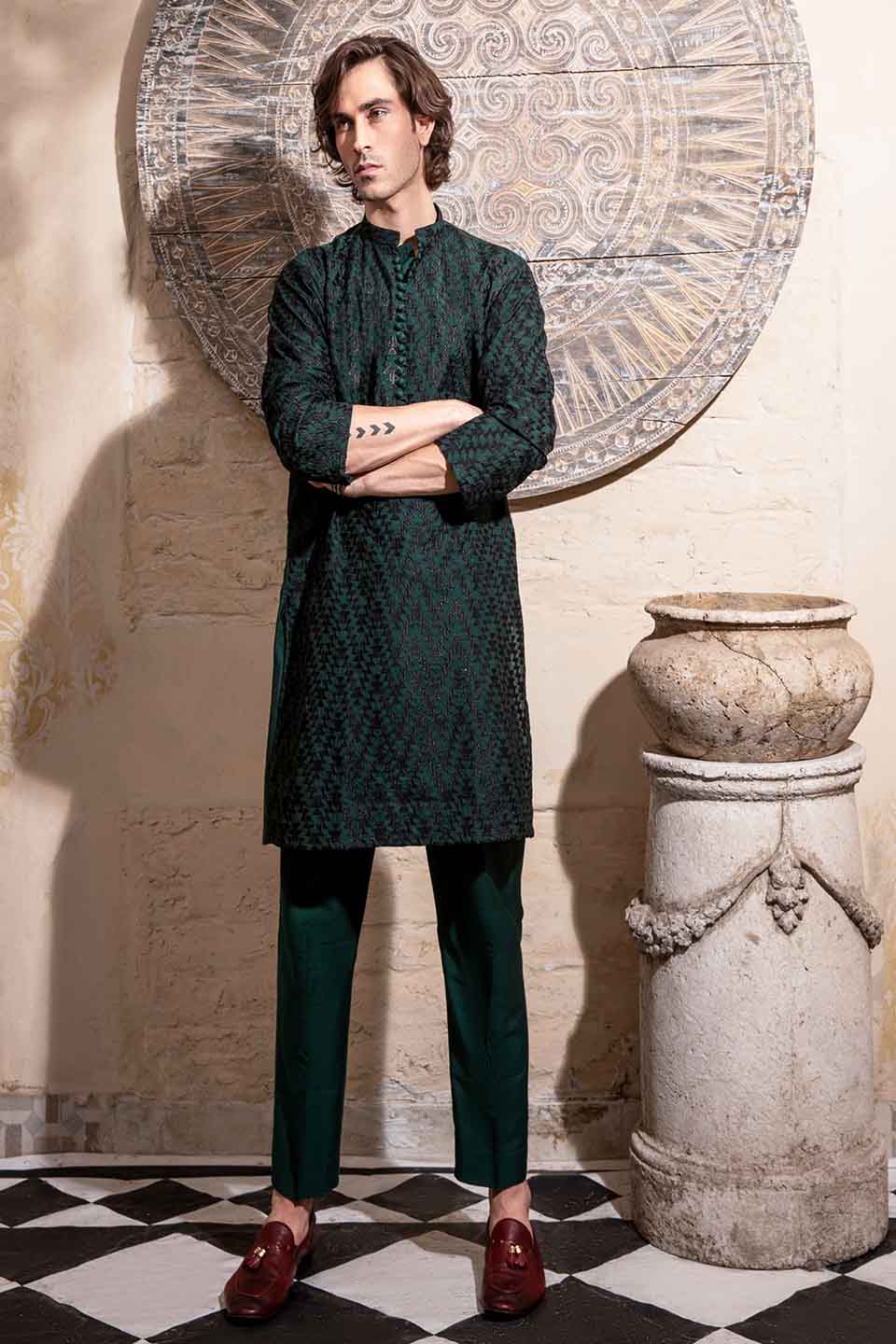 FANCY KURTA PYJAMA  GREEN 24845