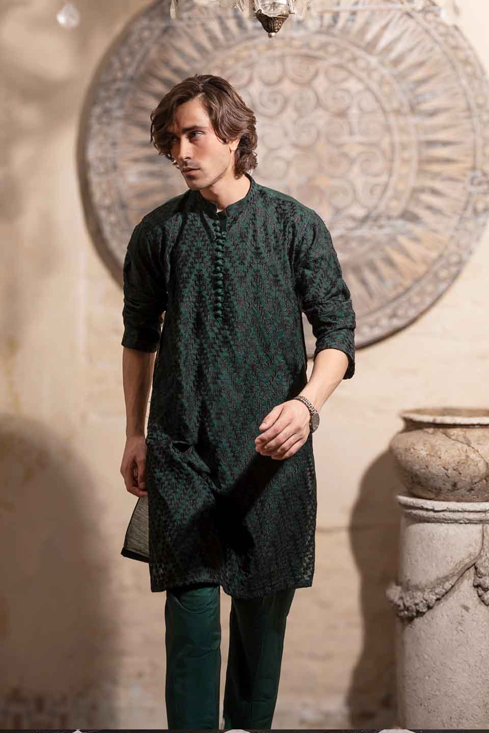 FANCY KURTA PYJAMA  GREEN 24845