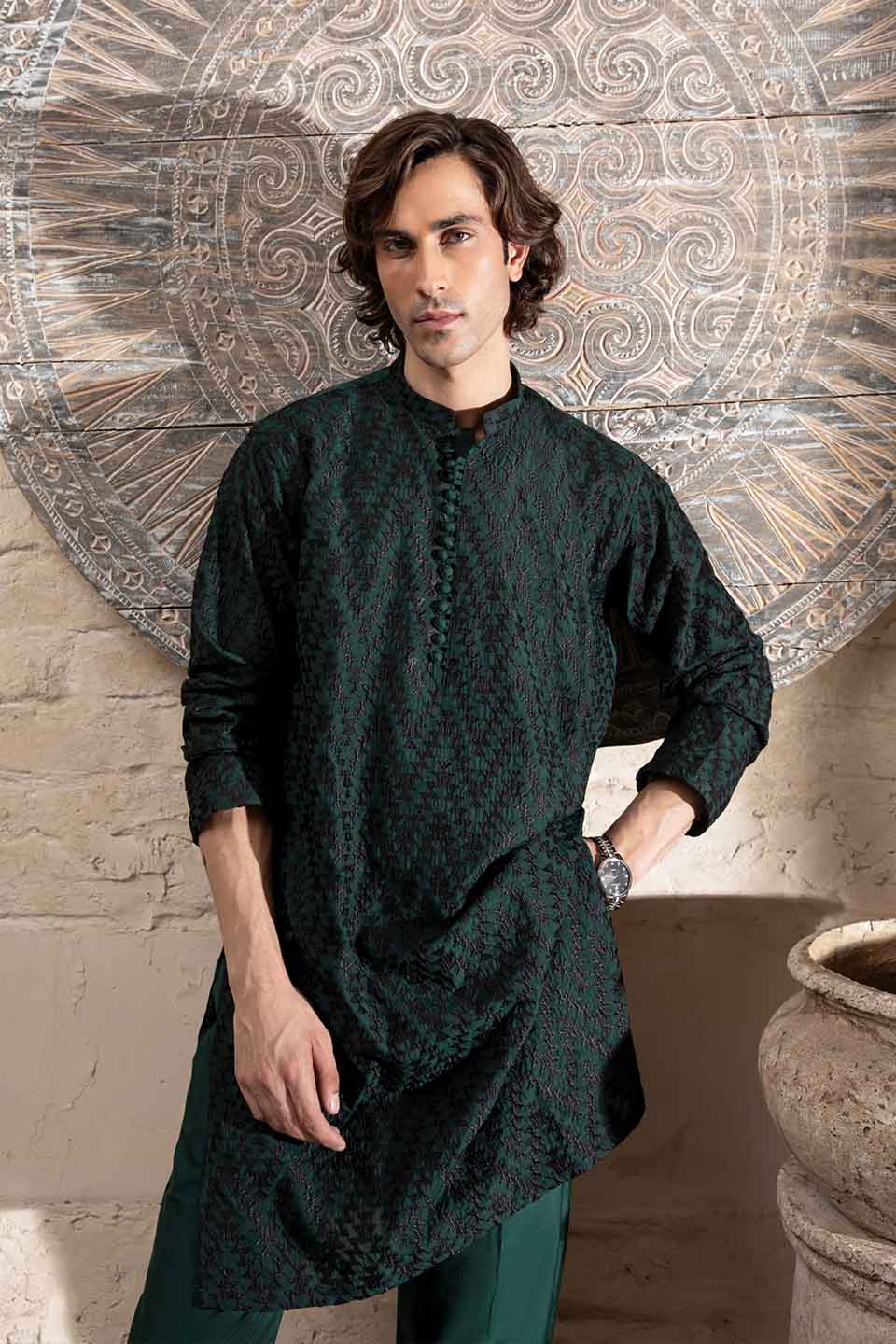 FANCY KURTA PYJAMA  GREEN 24845