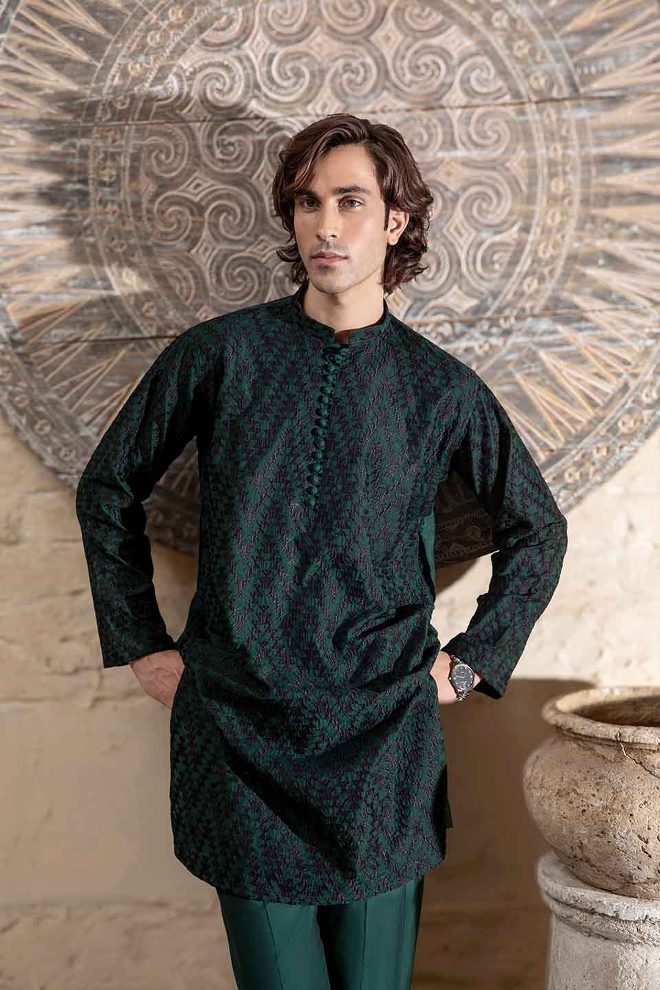 FANCY KURTA PYJAMA  GREEN 24845