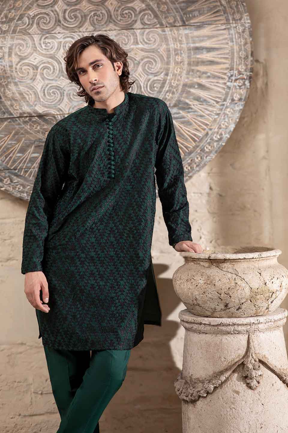 FANCY KURTA PYJAMA  GREEN 24845