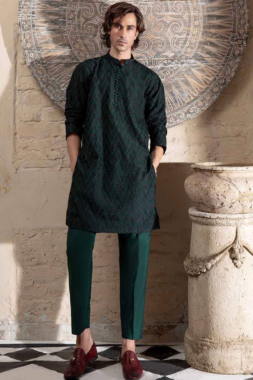 FANCY KURTA PYJAMA  GREEN 24845