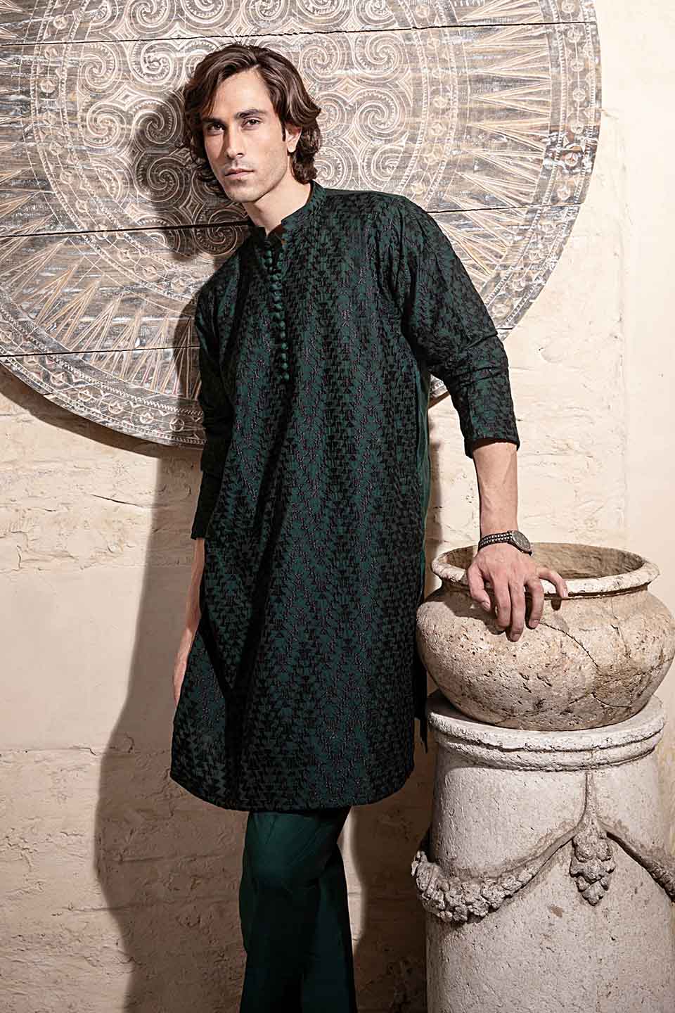 FANCY KURTA PYJAMA  GREEN 24845