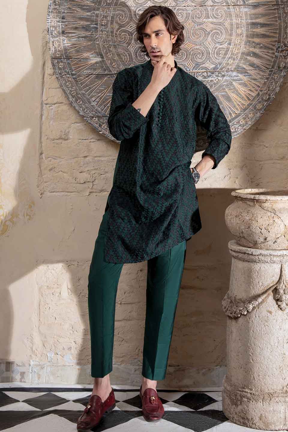 FANCY KURTA PYJAMA  GREEN 24845