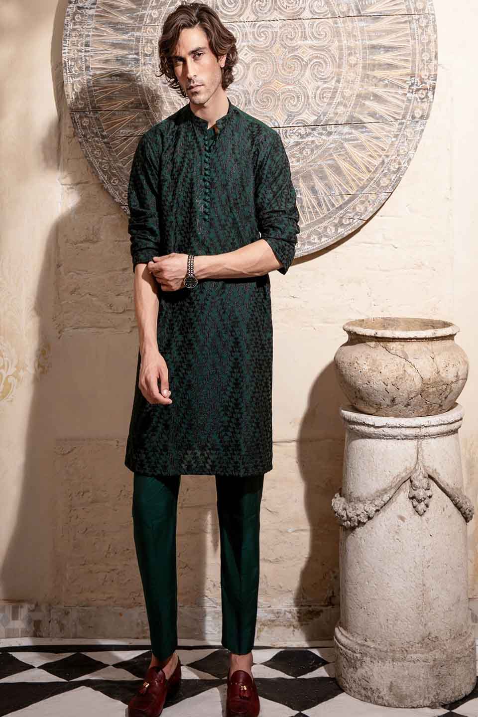 FANCY KURTA PYJAMA  GREEN 24845