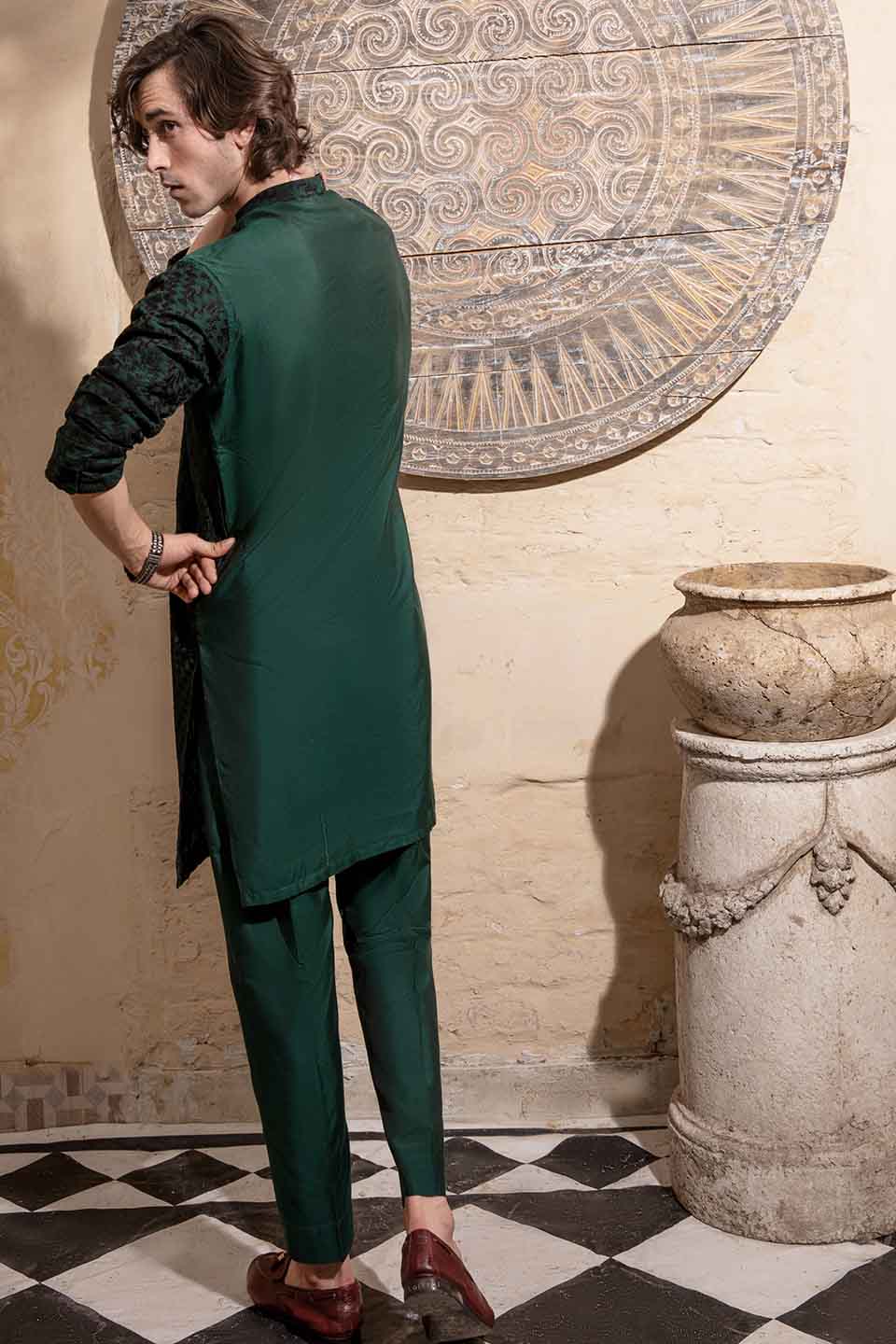 FANCY KURTA PYJAMA  GREEN 24845