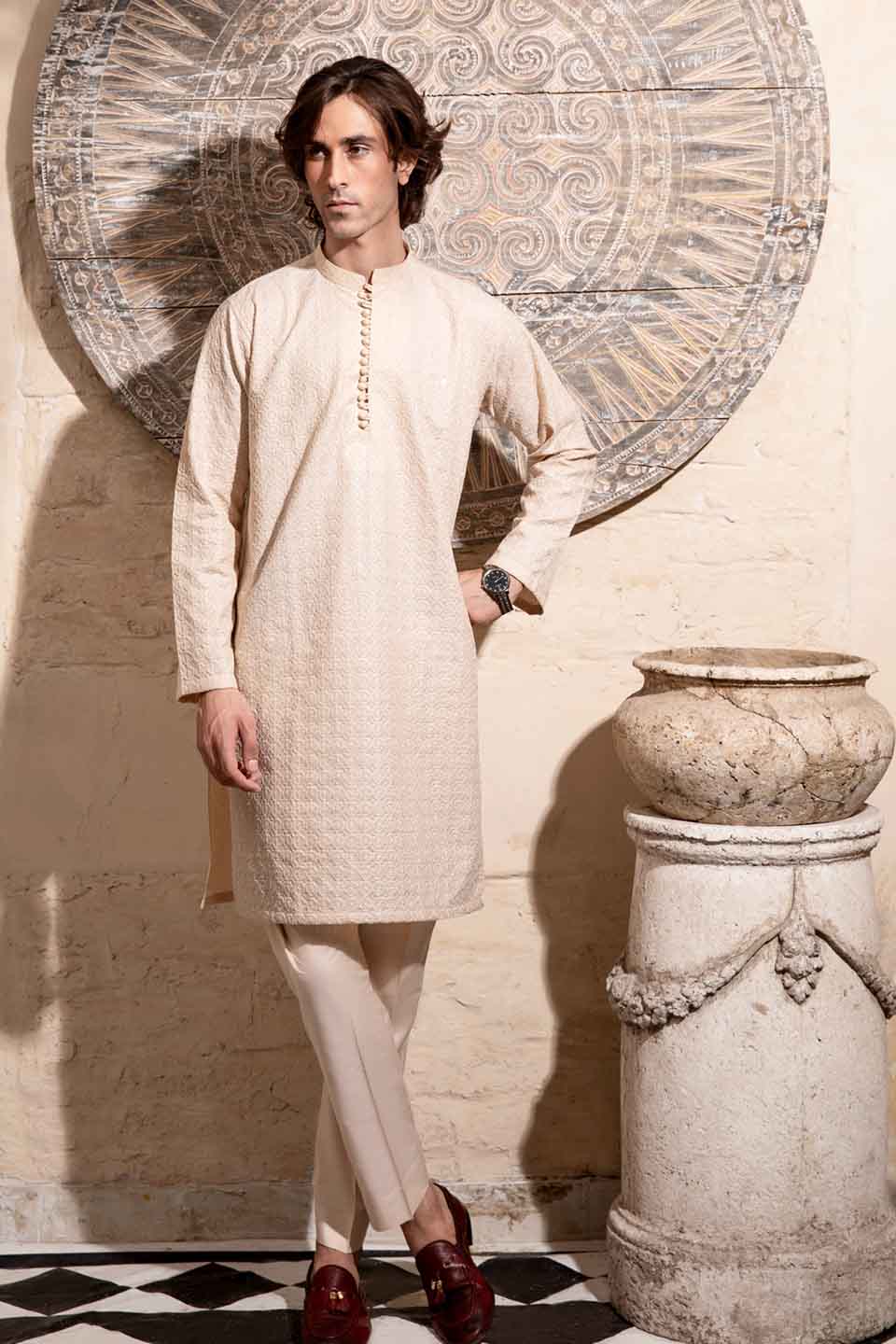 FANCY KURTA PYJAMA  CHAMPAGNE 24845