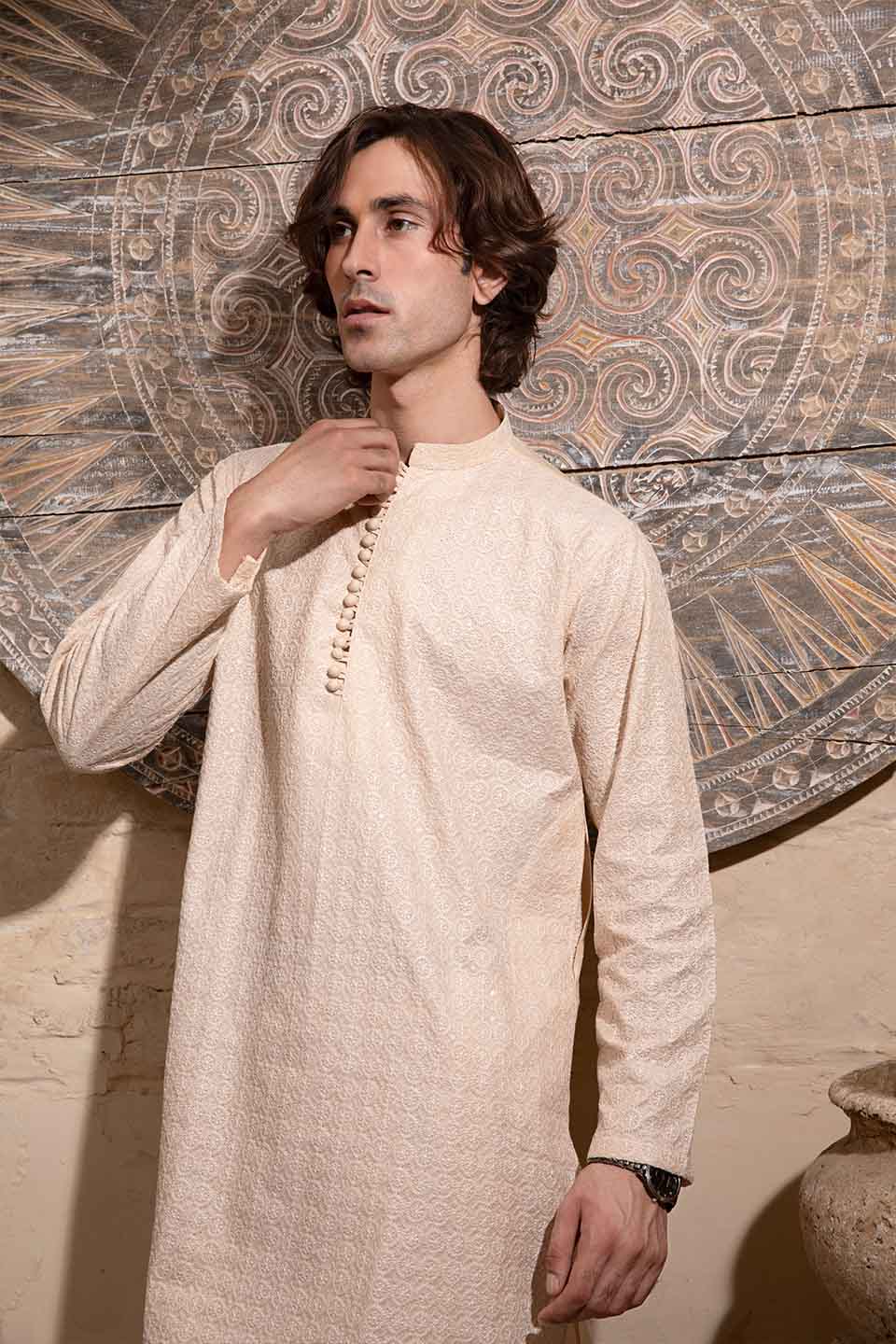 FANCY KURTA PYJAMA  CHAMPAGNE 24845