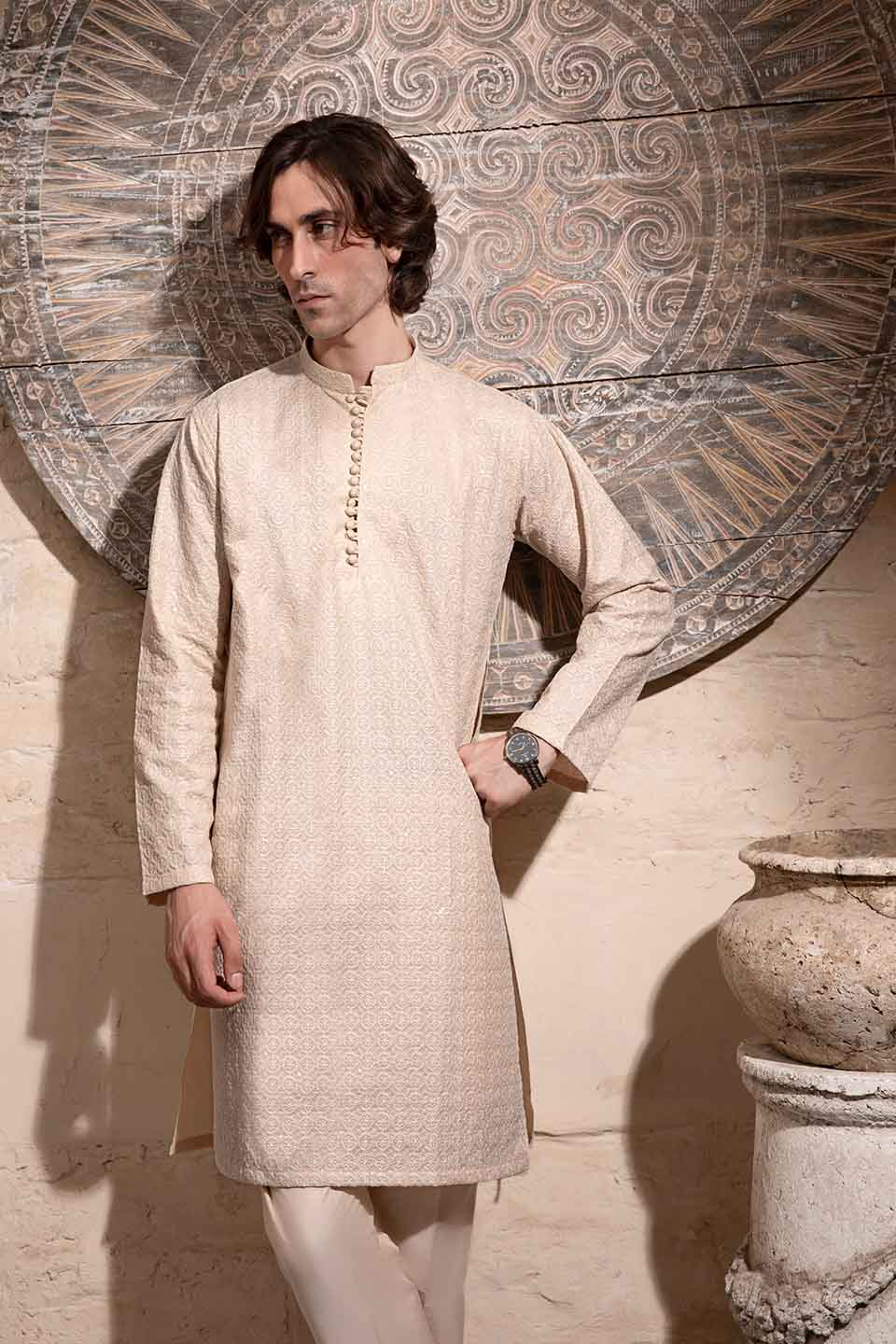 FANCY KURTA PYJAMA  CHAMPAGNE 24845