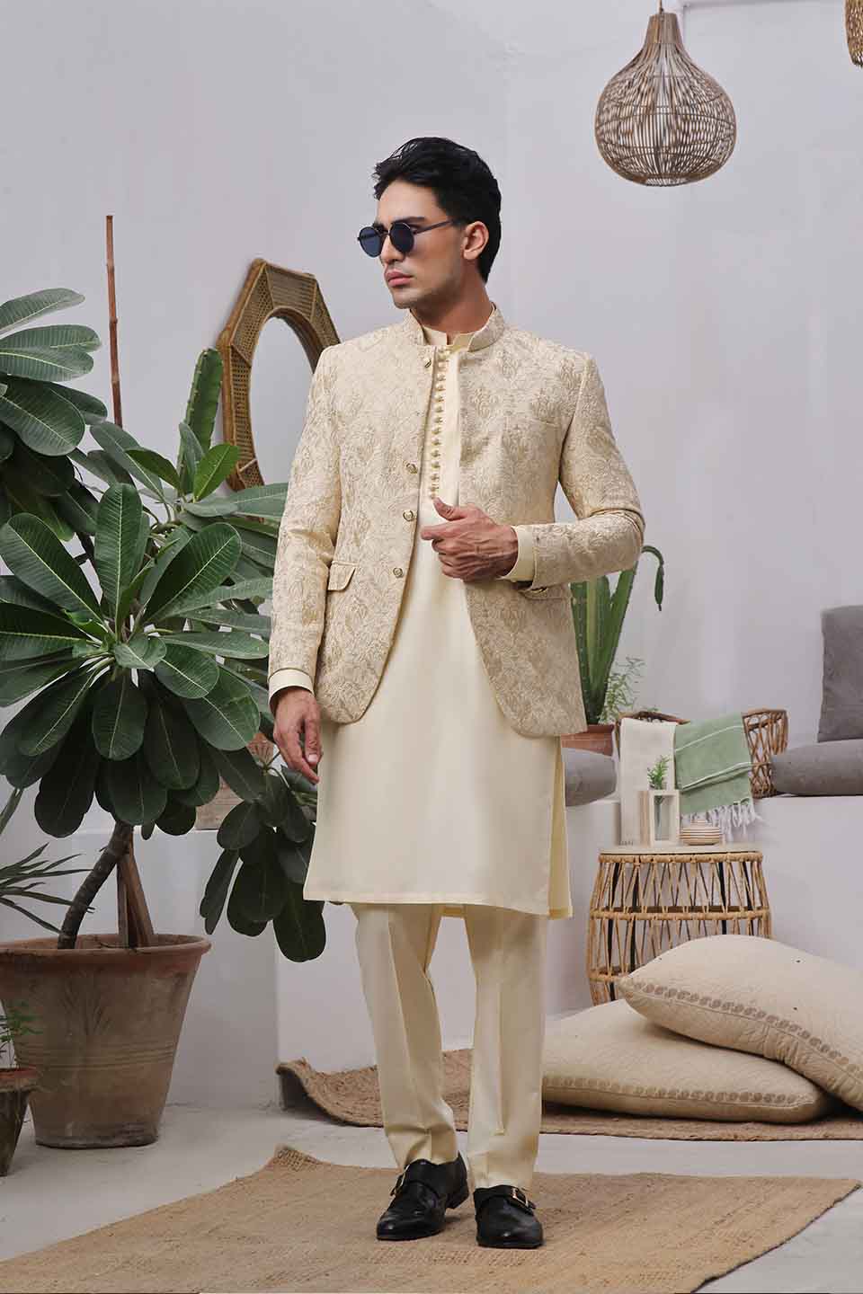Kurta Pyjama with Prince Coat Combine Set