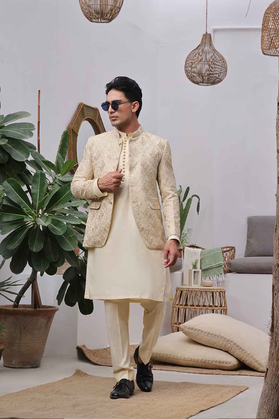 Kurta Pyjama with Prince Coat Combine Set