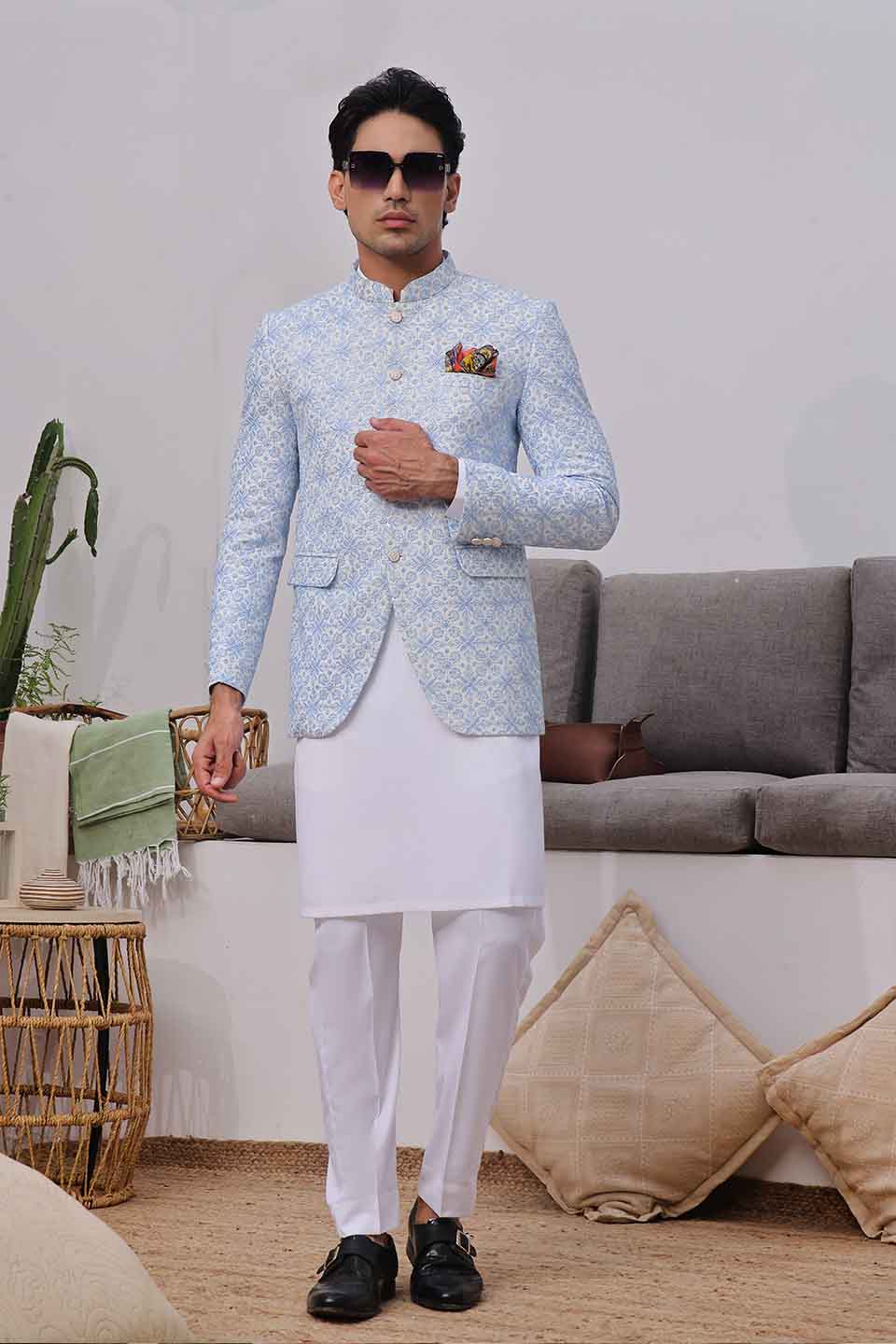 Kurta Pyjama with Prince Coat Combine Set
