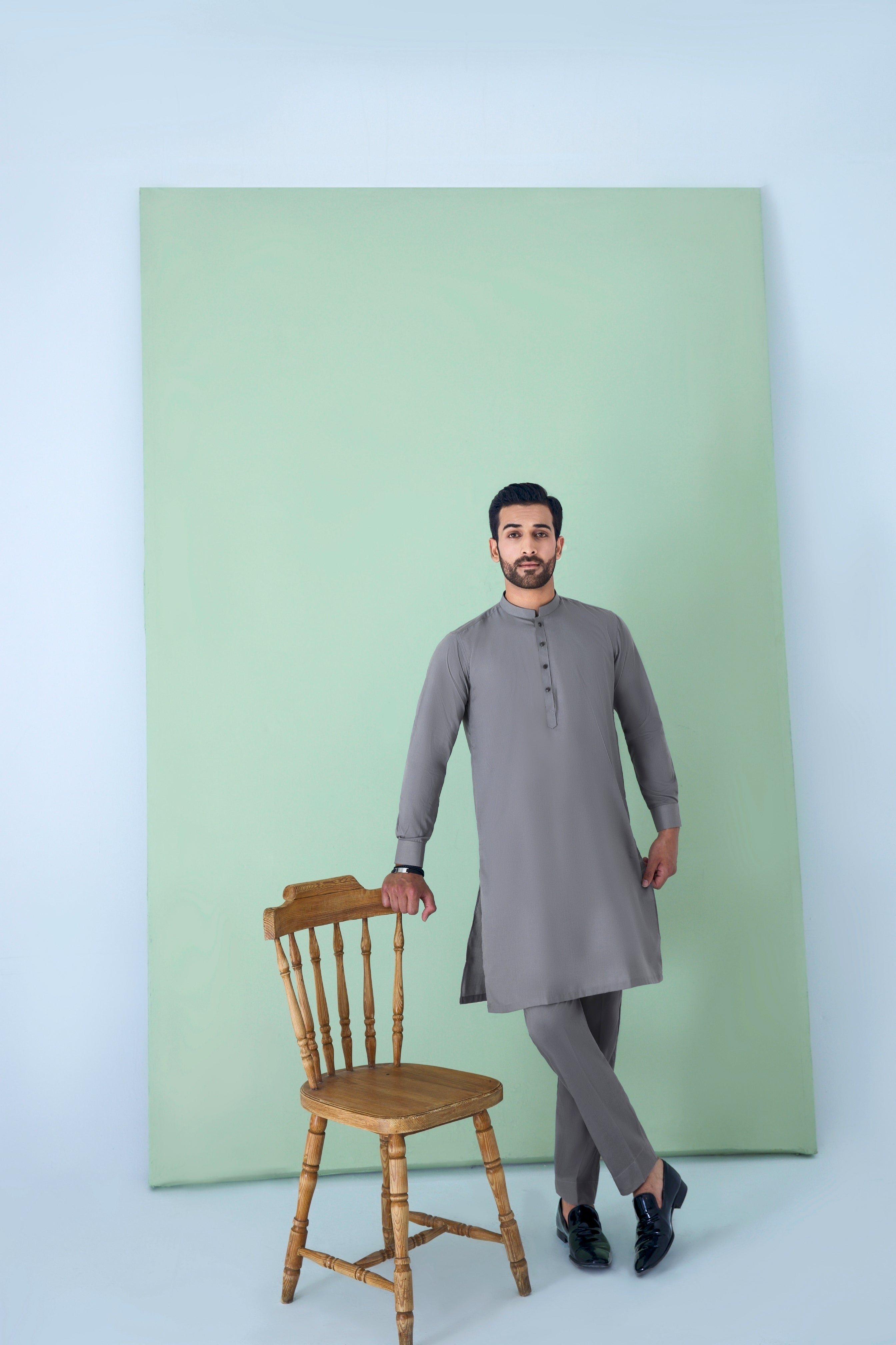 WASH N WEAR FABRIC KURTA PYJAMA GREY 25019