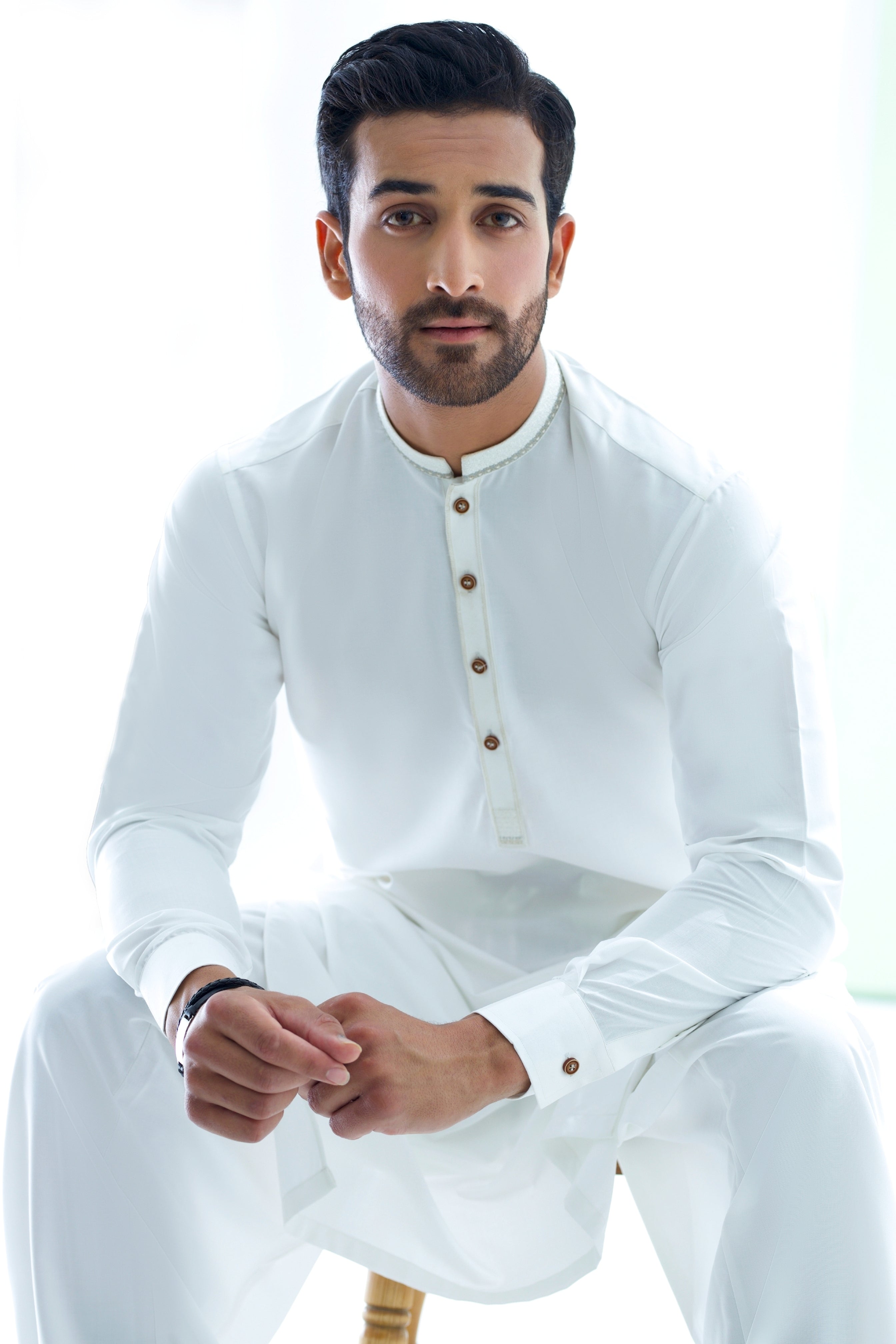 WASH N WEAR FABRIC WITH EMBROIDERED COLLAR  SHALWAR QAMEEZ 25021 OFFWHITE