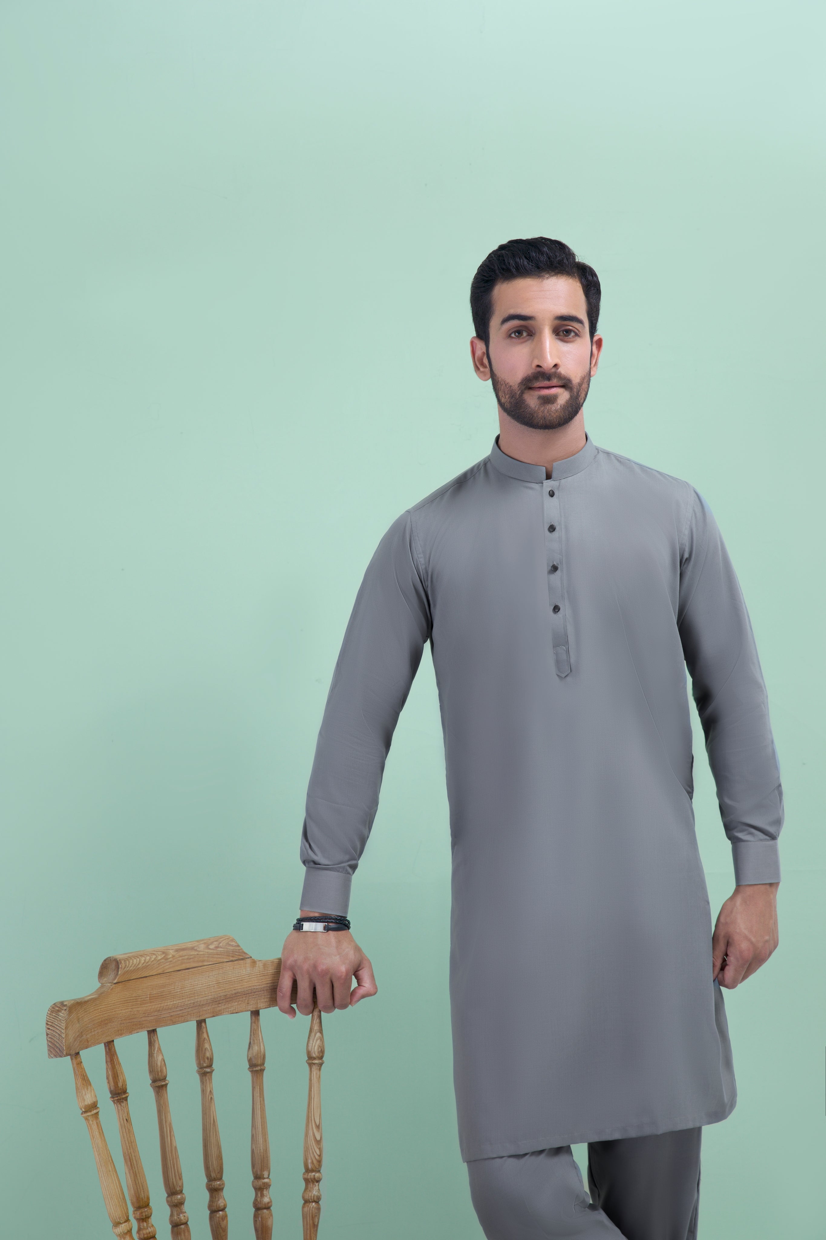 WASH N WEAR FABRIC KURTA PYJAMA GREY 25019