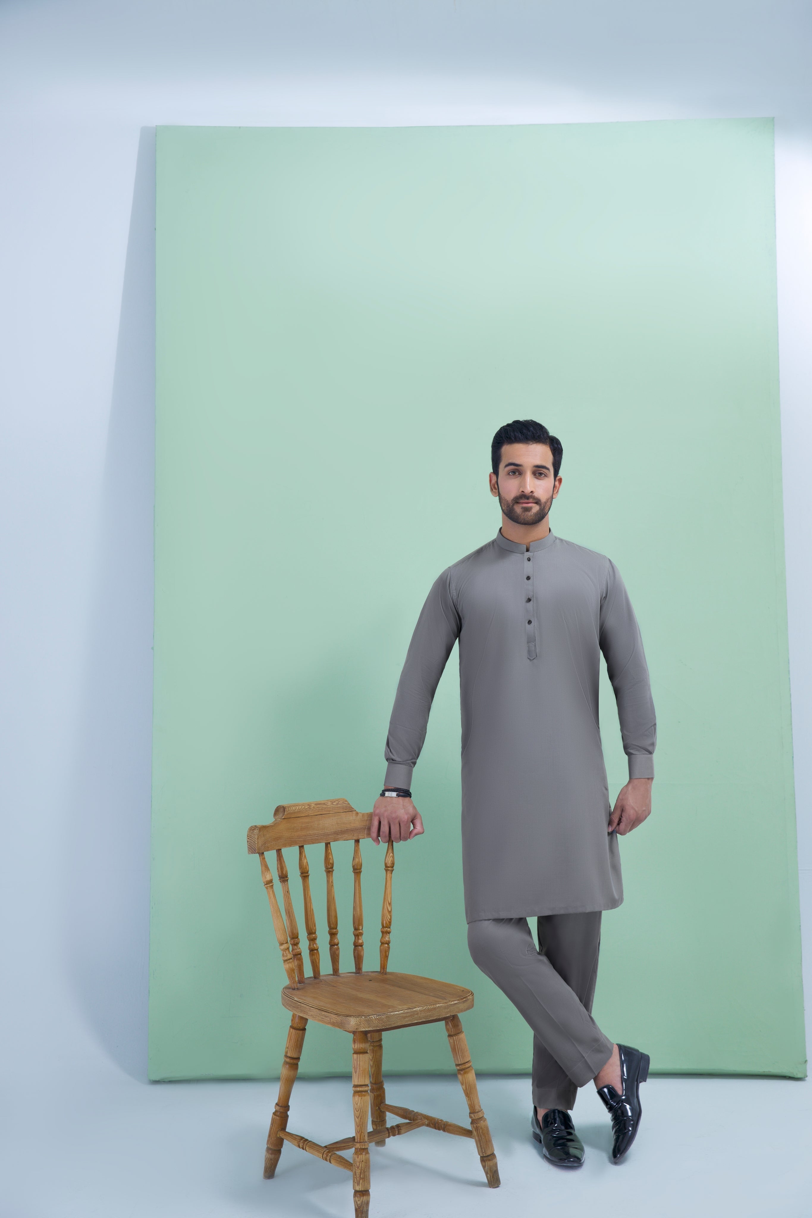 WASH N WEAR FABRIC KURTA PYJAMA GREY 25019
