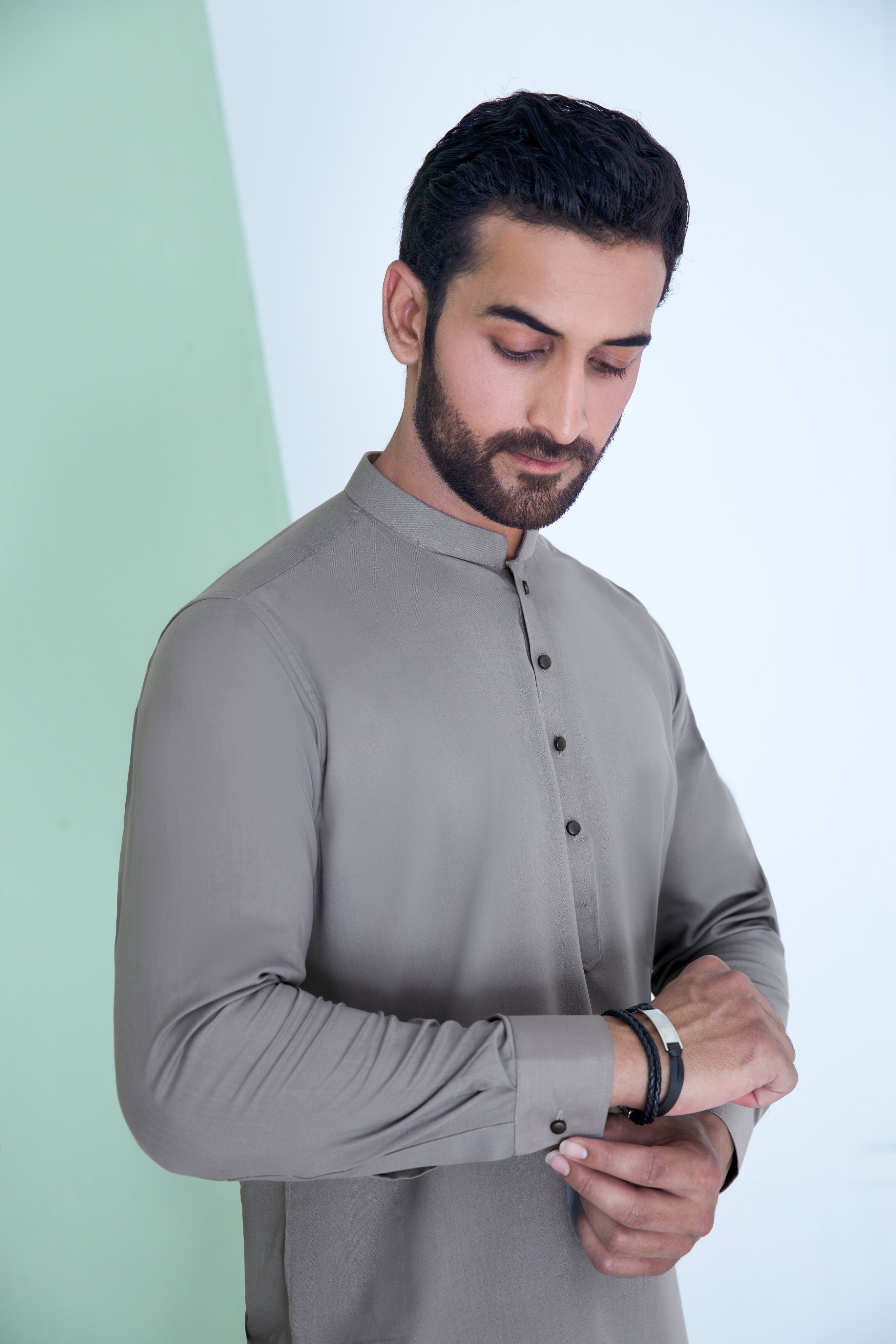 WASH N WEAR FABRIC KURTA PYJAMA GREY 25019