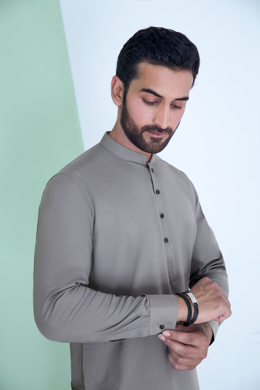 WASH N WEAR FABRIC KURTA PYJAMA GREY 25019
