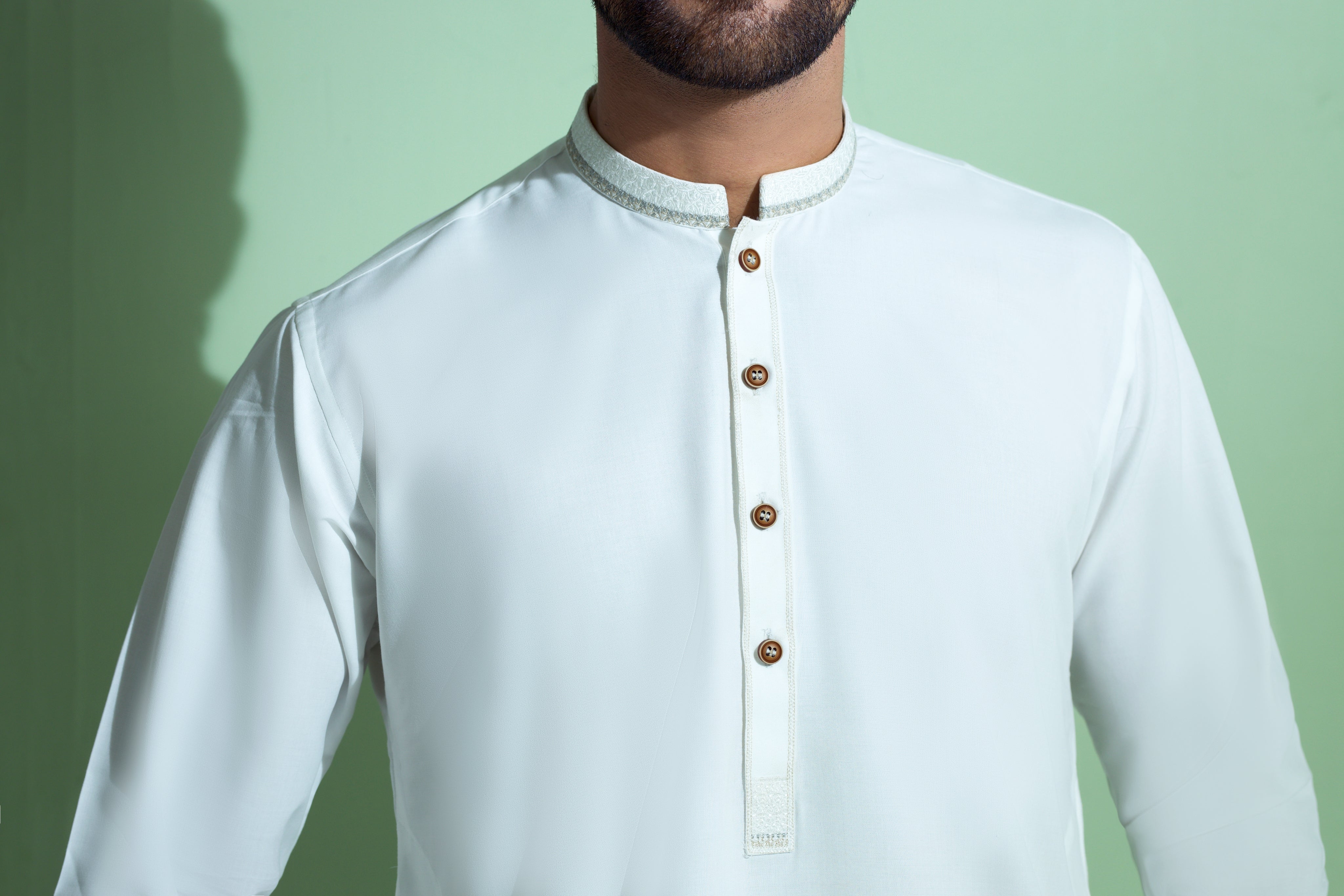 WASH N WEAR FABRIC WITH EMBROIDERED COLLAR  SHALWAR QAMEEZ 25021 OFFWHITE