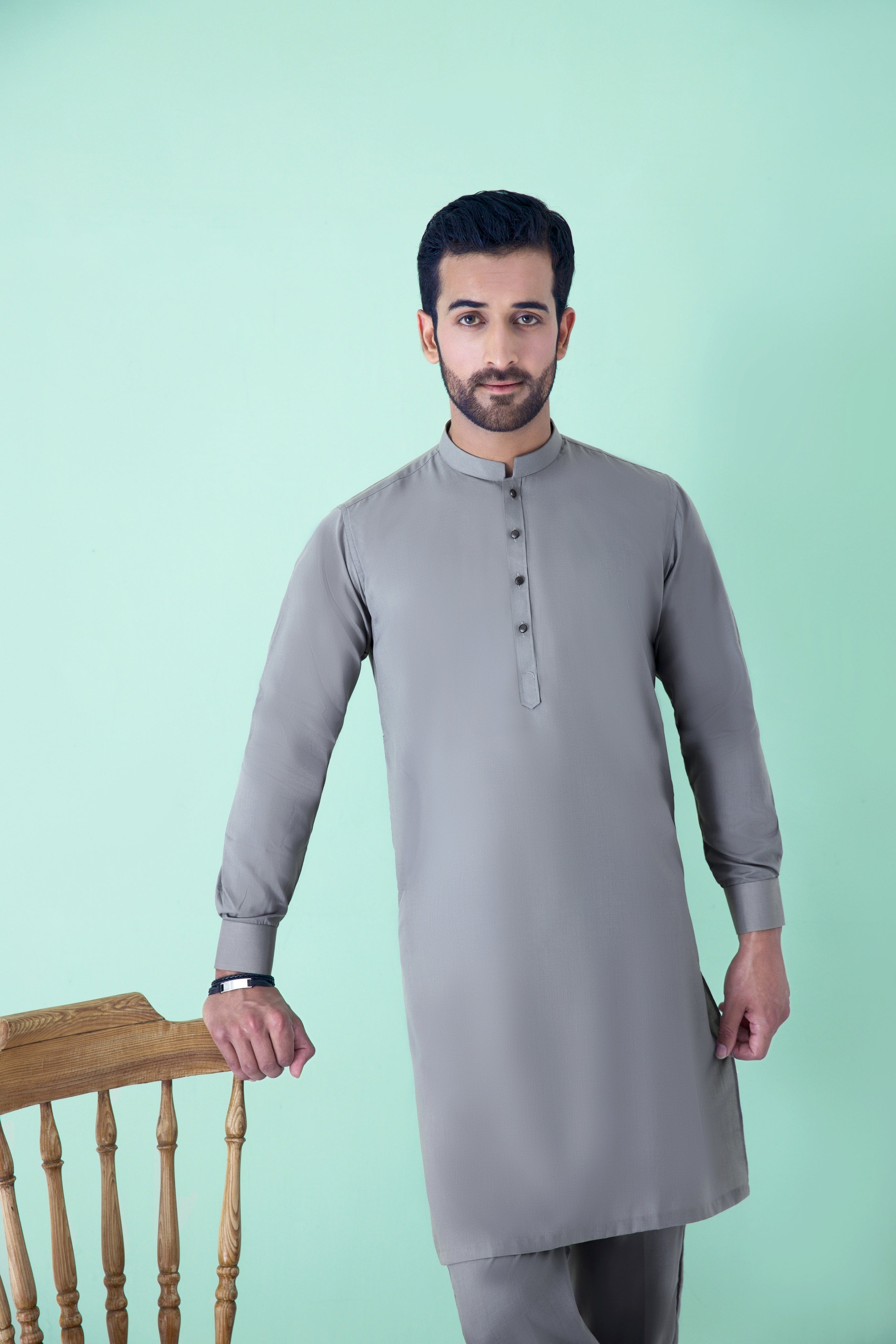WASH N WEAR FABRIC KURTA PYJAMA GREY 25019