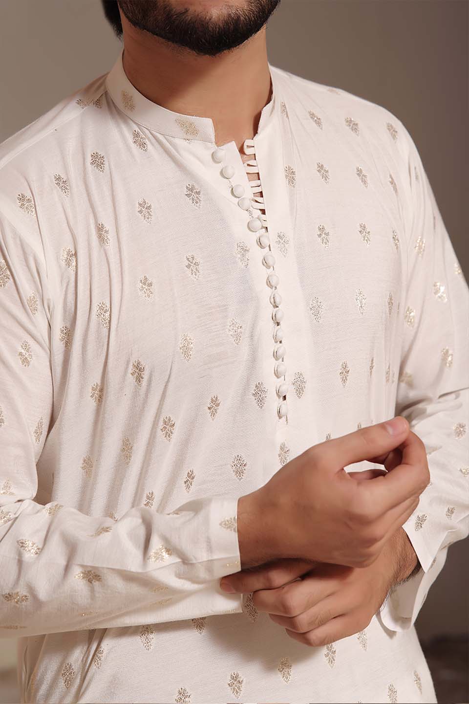 FANCY KURTA PYJAMA WHT GOLD 2  23834