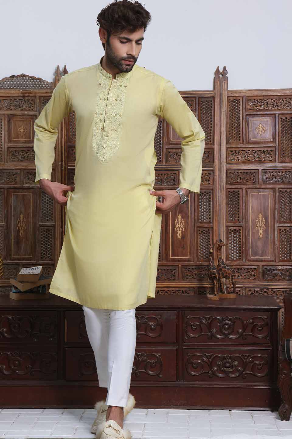 FANCY KURTA Cotton Khaddi Lemon color 22906