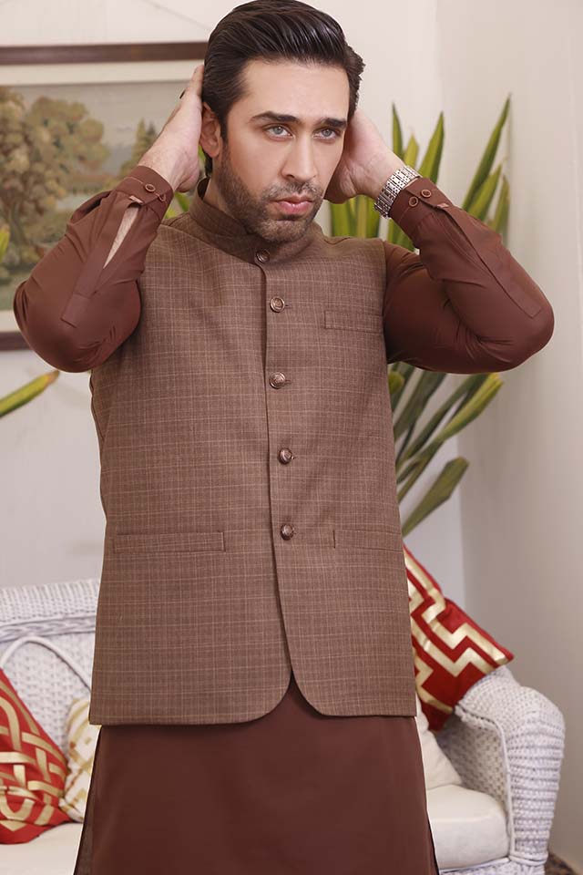 WAIST COAT R-M276(A) BROWN CHK