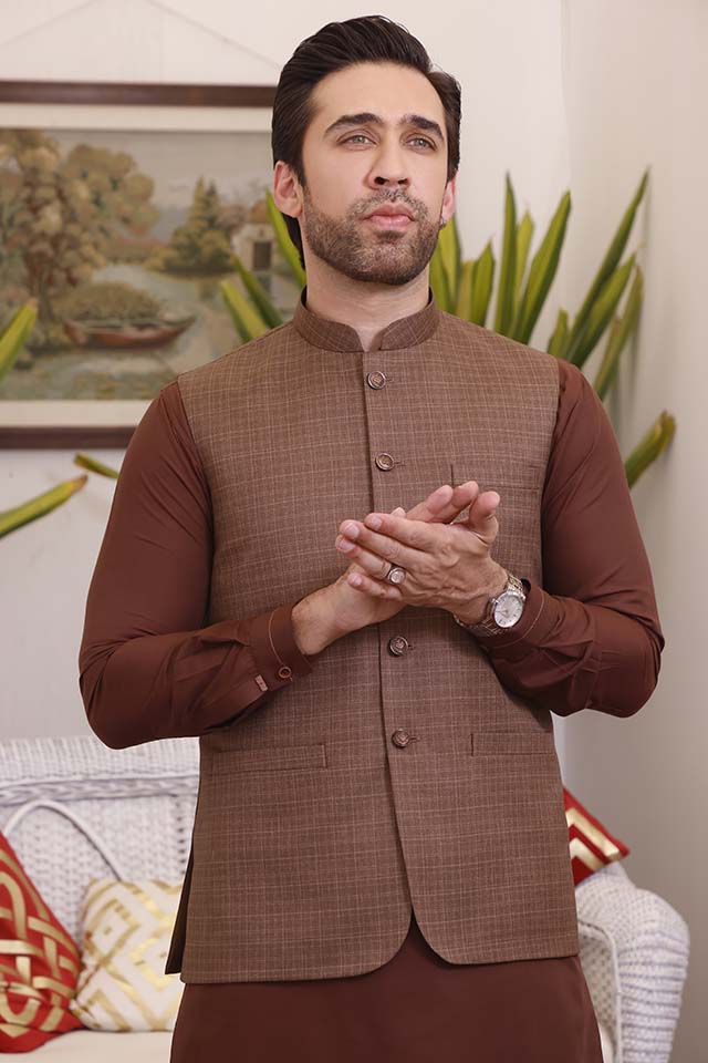 WAIST COAT R-M276(A) BROWN CHK