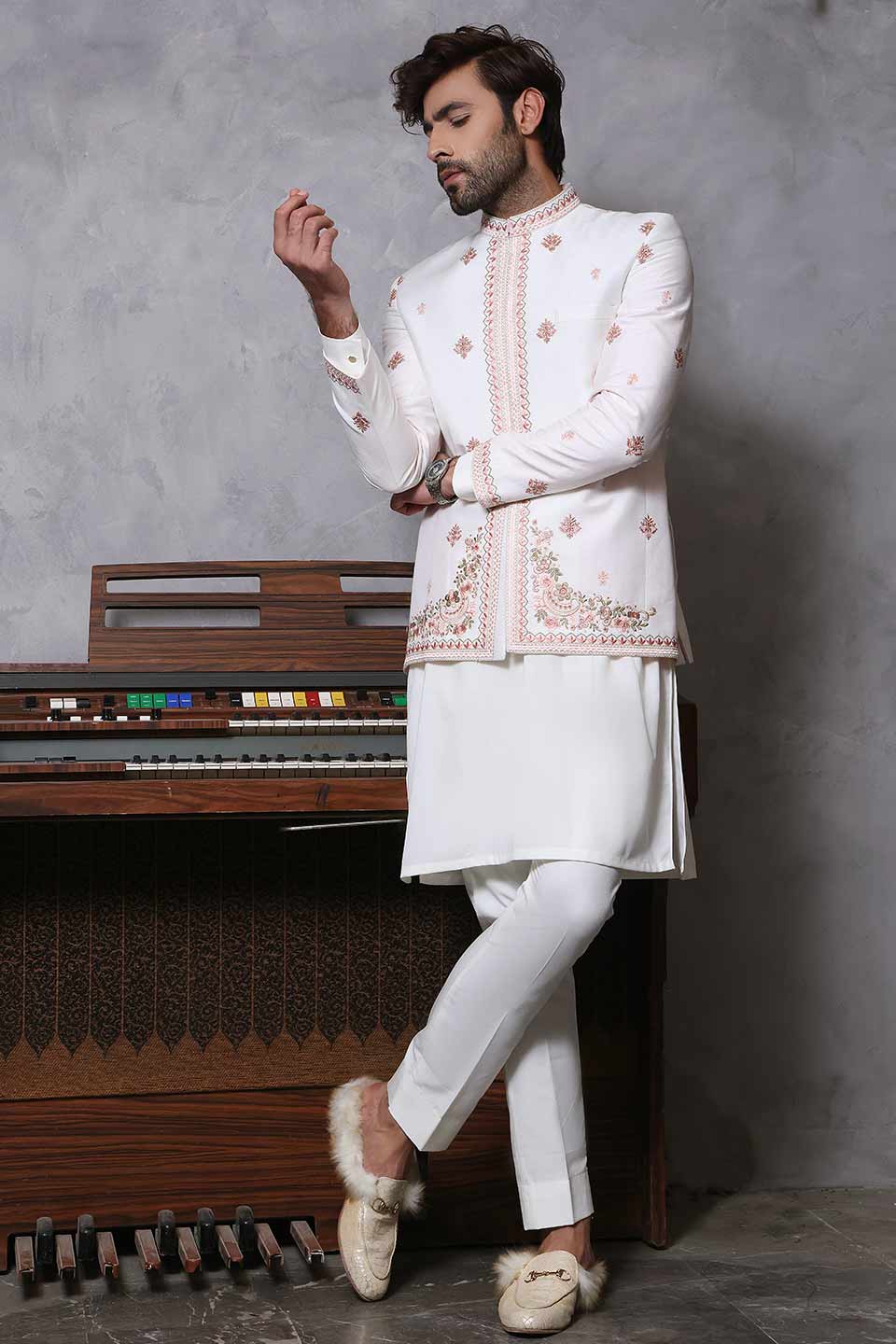 Prince Coat Staple Silk Pink Buti Embroidery