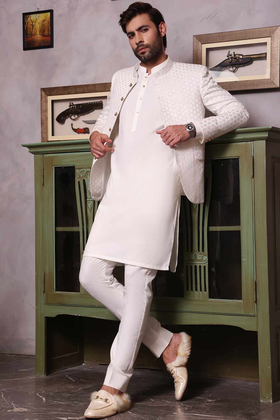 Prince Coat White Para Buti Embroidered