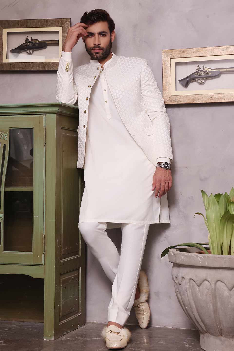 Prince Coat White Para Buti Embroidered