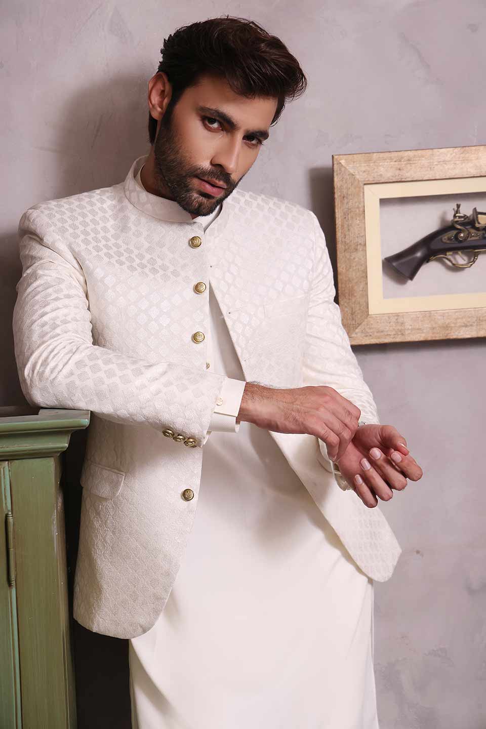Prince Coat White Para Buti Embroidered