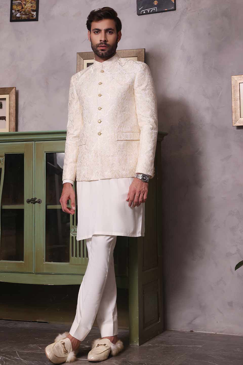 Prince Coat  Off-white UK Shahi Print Embroidery