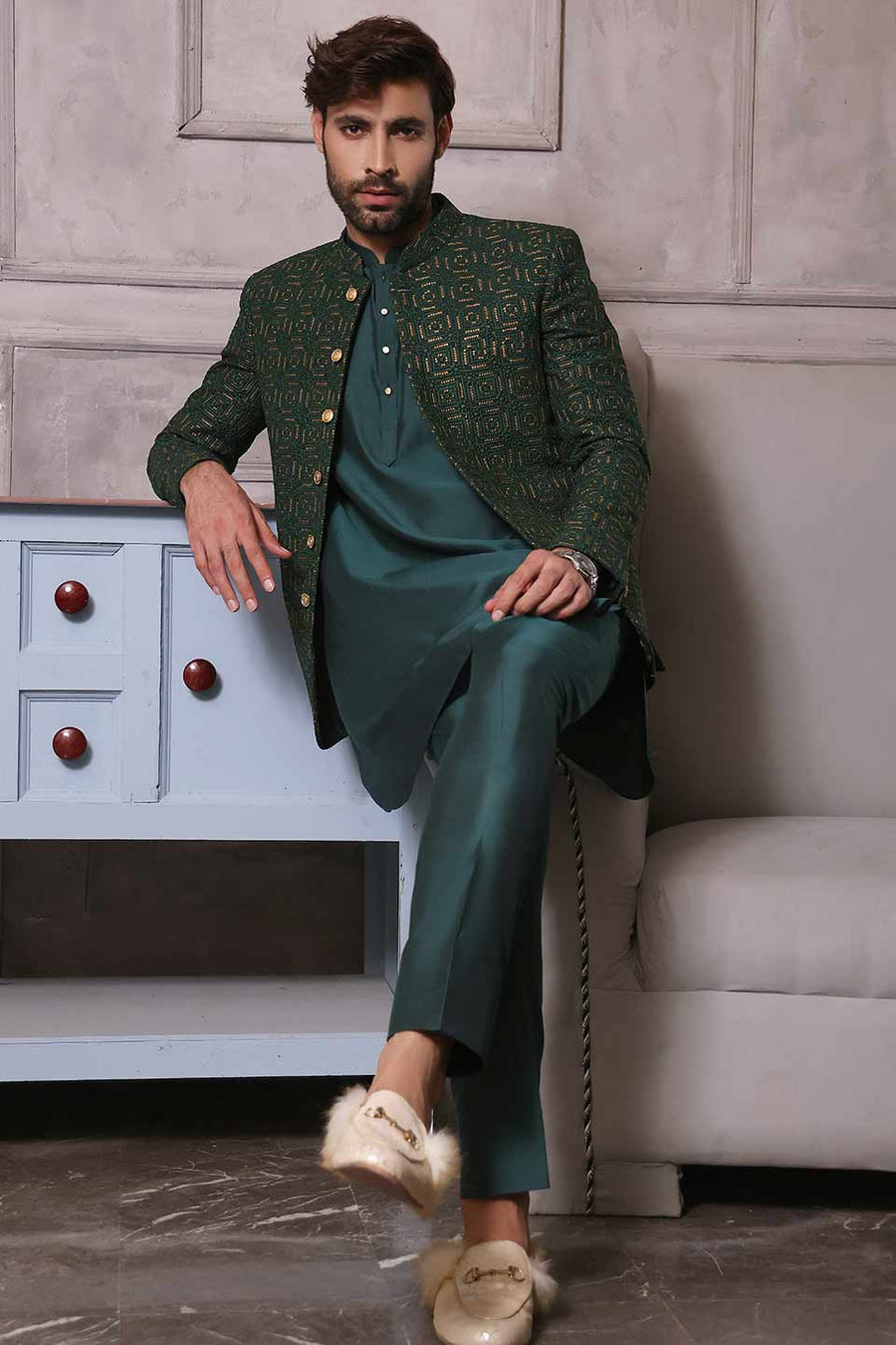 Prince Coat Green Embroidered