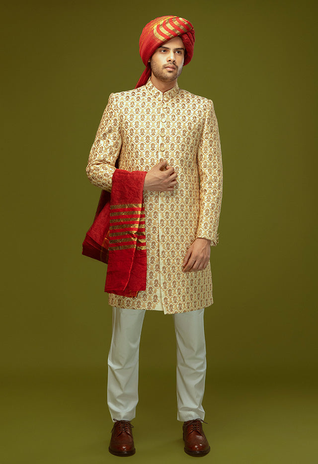 BASE JAMAWAR FABRIC SHERWANI