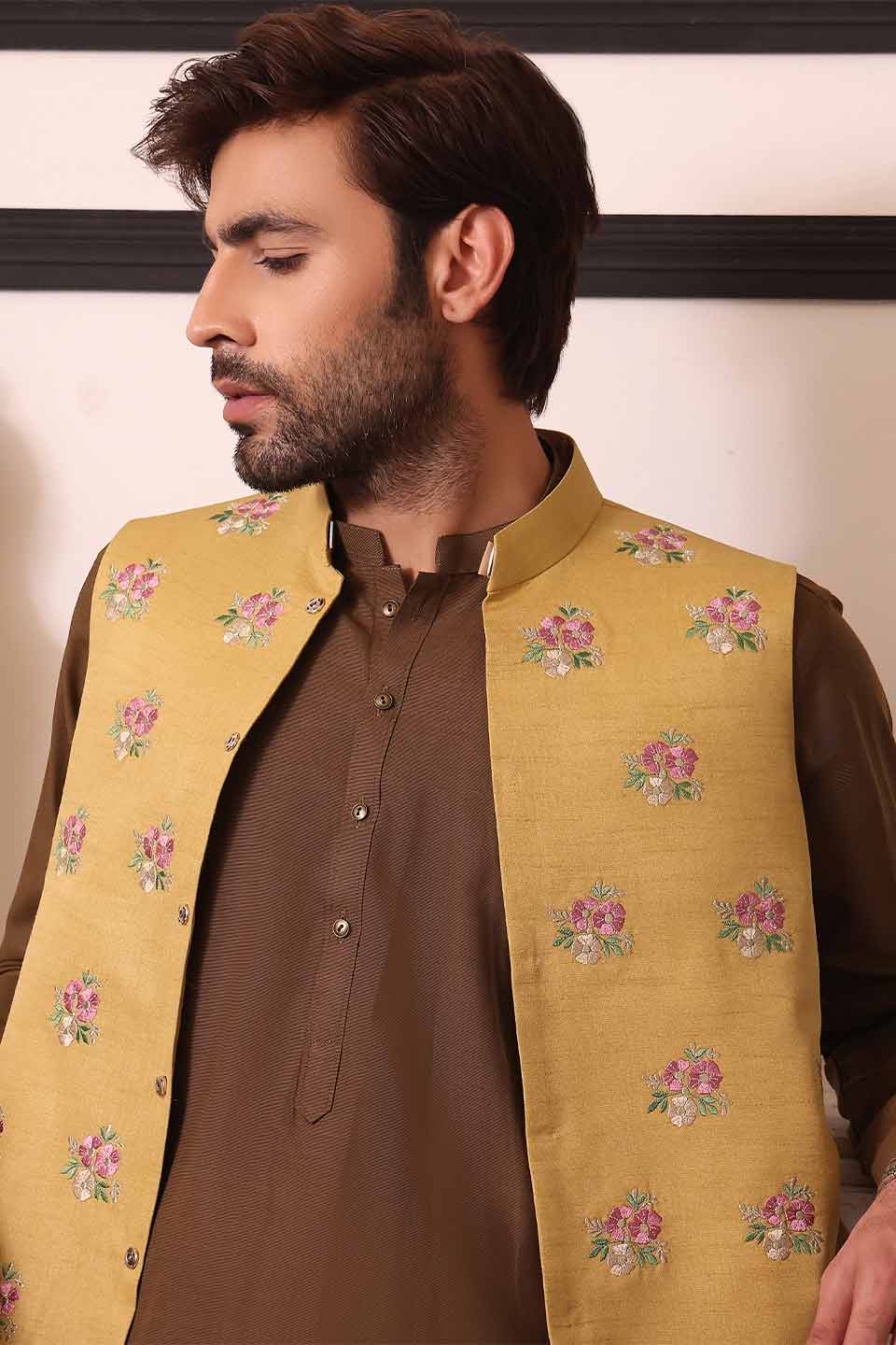 WAIST COAT Rawsilk Floral Print Embroidery