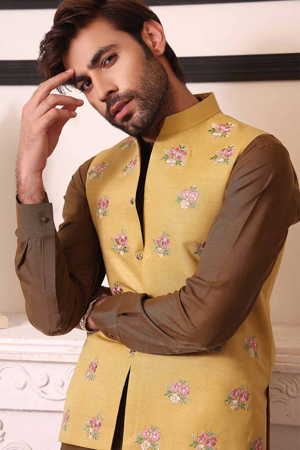 WAIST COAT Rawsilk Floral Print Embroidery
