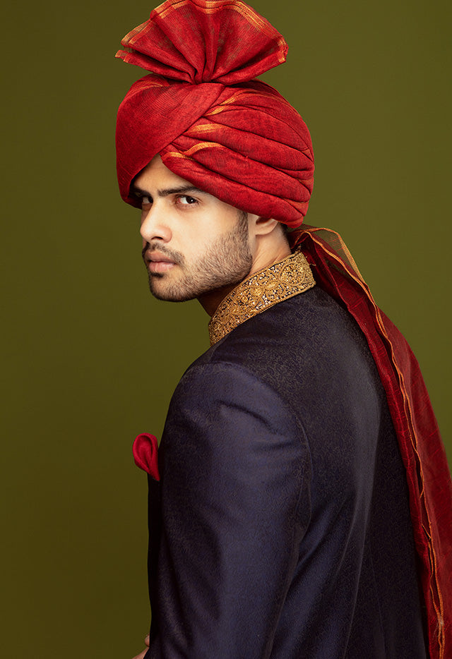 NAVY BLUE JAMAWAR SHERWANI