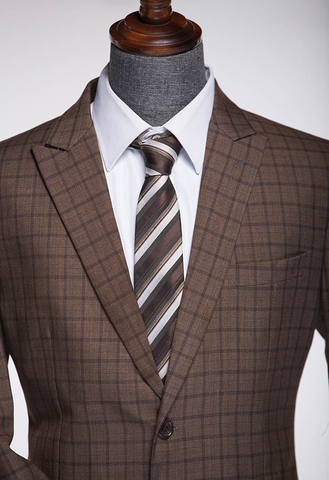 TWIL ITALIAN TWO PIECE SUIT BROWN CHECK