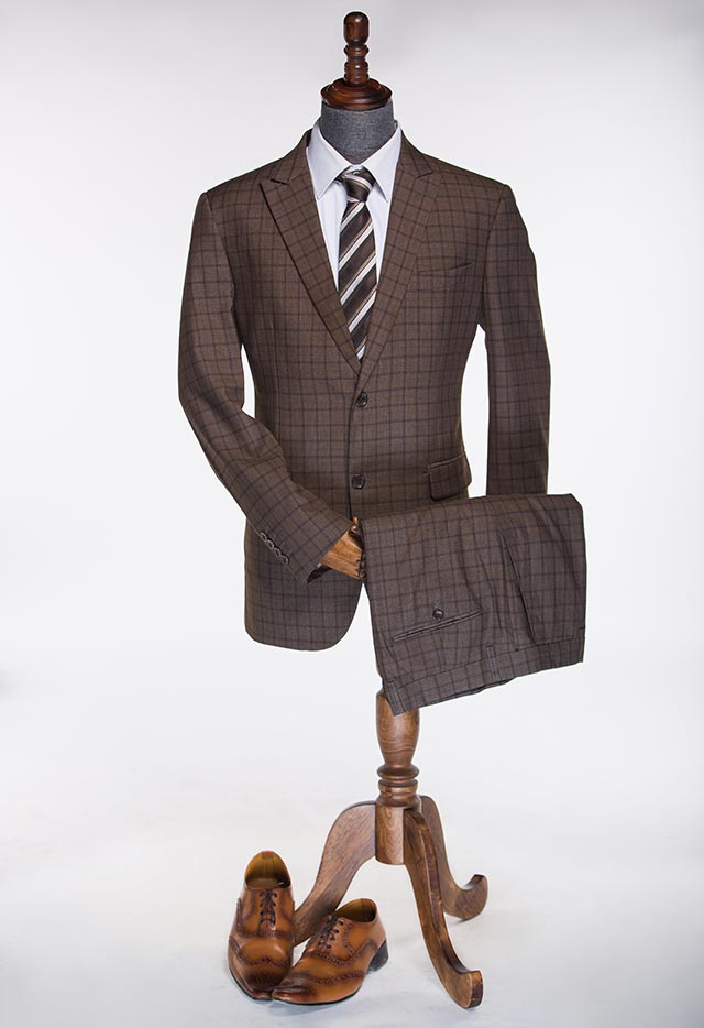 TWIL ITALIAN TWO PIECE SUIT BROWN CHECK