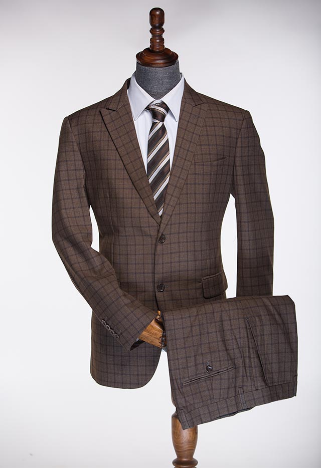 TWIL ITALIAN TWO PIECE SUIT BROWN CHECK