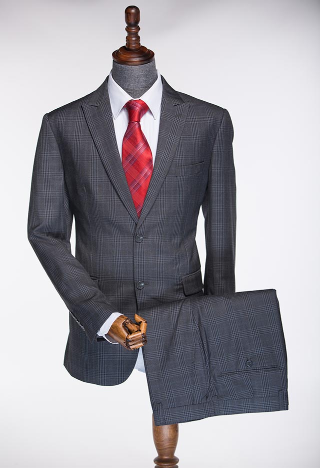 TWIL ITALIAN TWO PIECE SUIT GREY CHECK