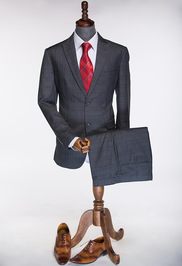 TWIL ITALIAN TWO PIECE SUIT GREY CHECK