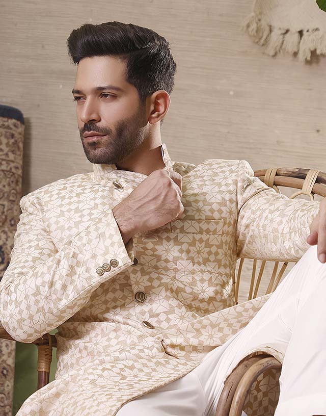 Maazjee Petha Fawn Embroidery Sherwani